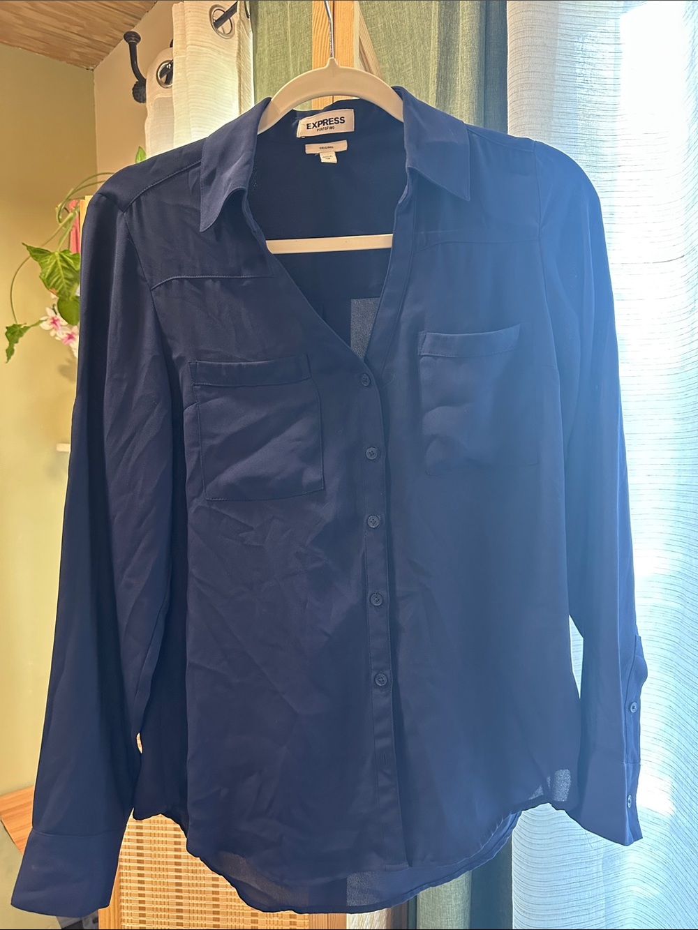 Express Navy Blue Button-Down Shirt